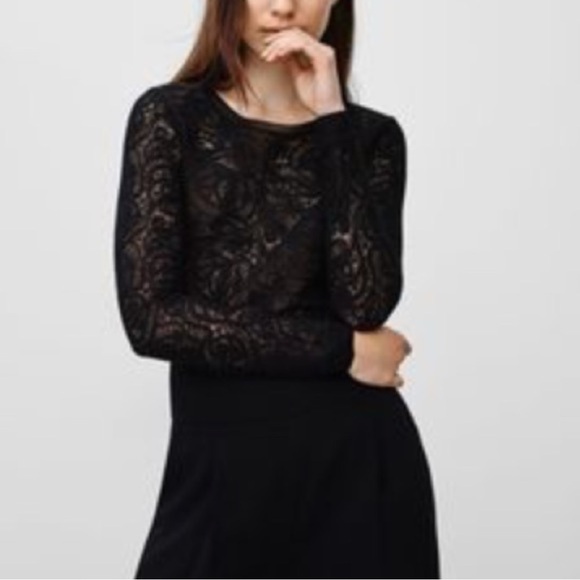 Aritzia | Wilfred | Black Lace Long Sleeve Crewneck Top - Picture 2 of 7